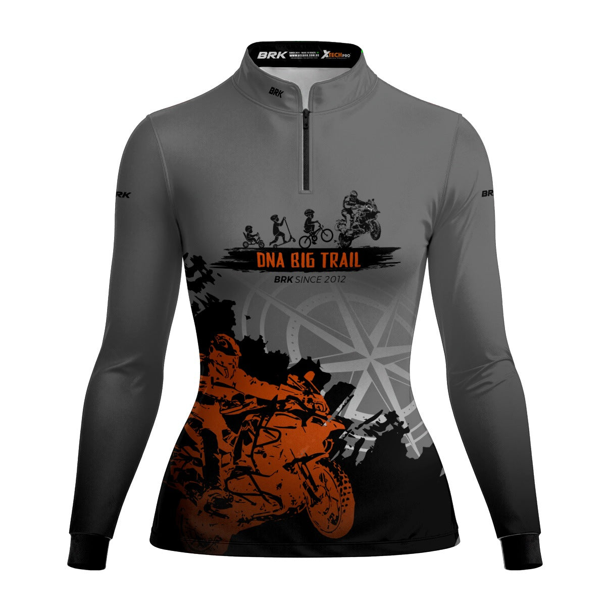 Camisa de Motociclismo Feminina Brk Evolução Big Trail Escura com Proteção Solar UV50+