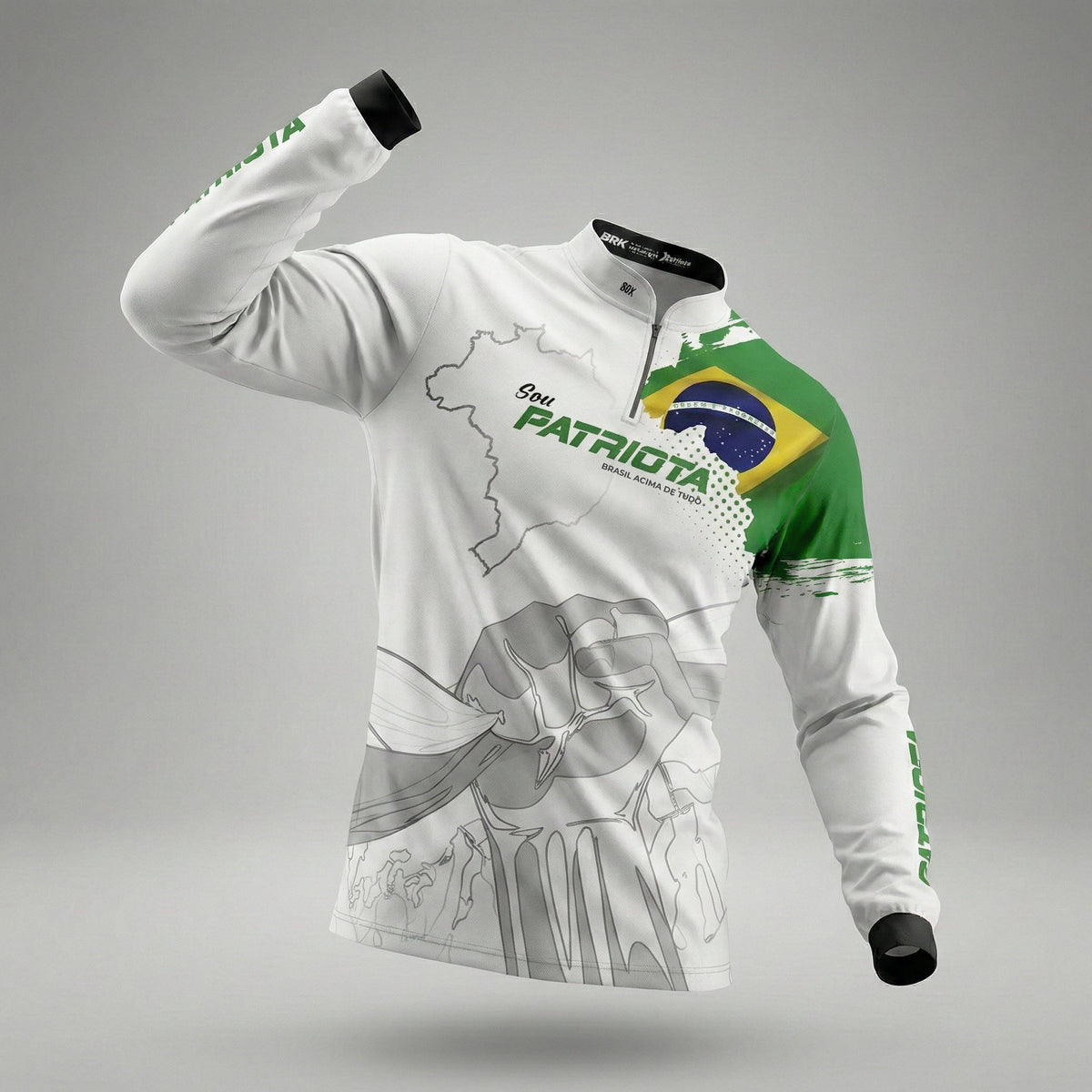 Camisa Básica Patriota Bandeira do Brasil Branca com Proteção UV50