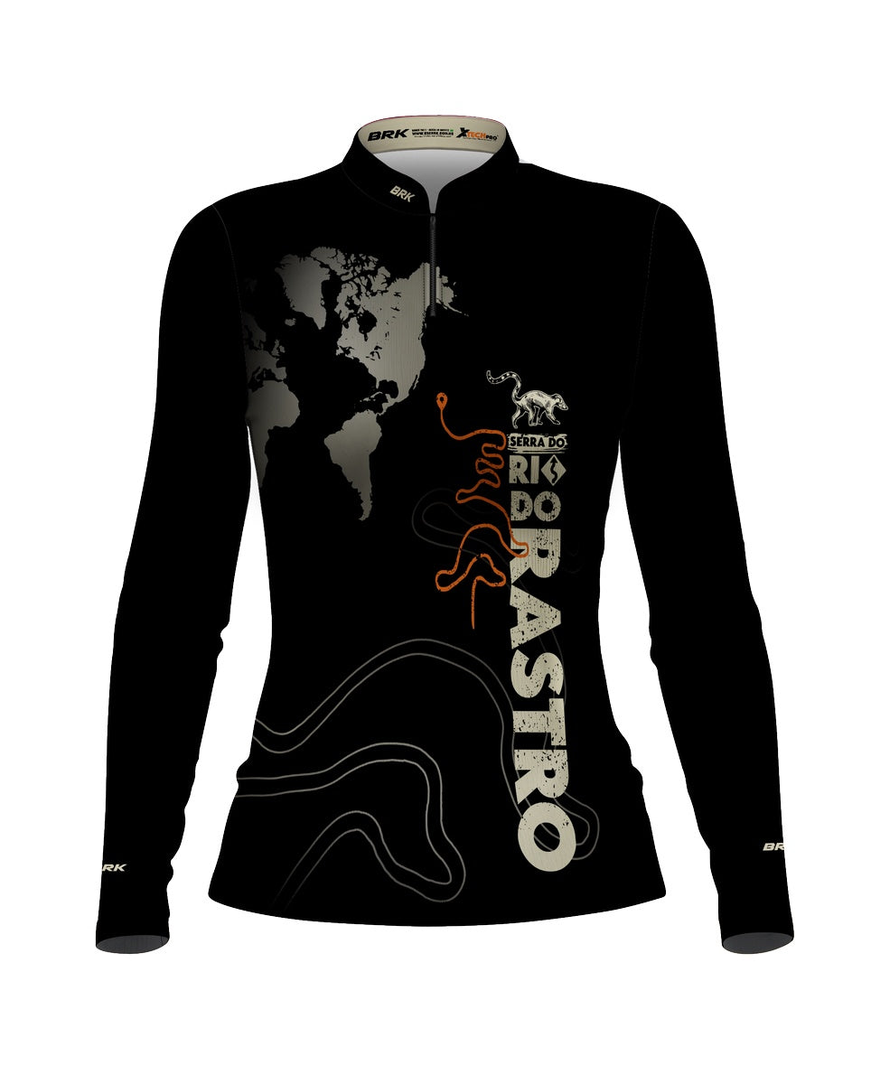 Camisa Feminina de Motociclismo Brk Serra do Rio Rastro Preta com Proteção Solar UV50+
