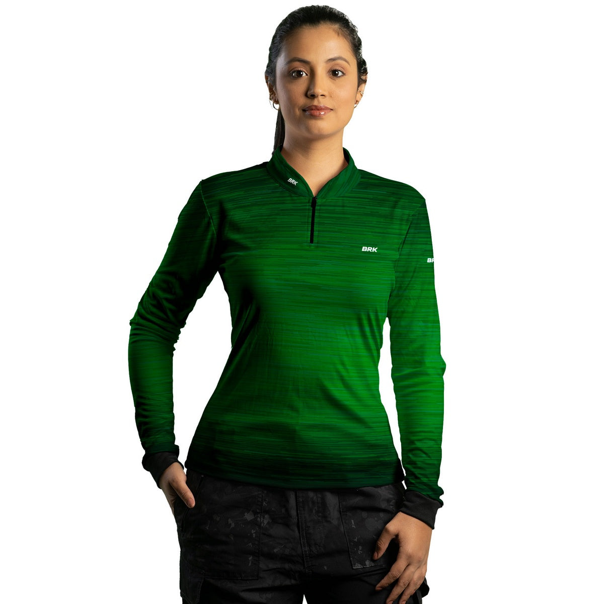 Camisa de Motociclismo Feminina Brk Mescla Verde Escuro com Proteção Solar UV50+