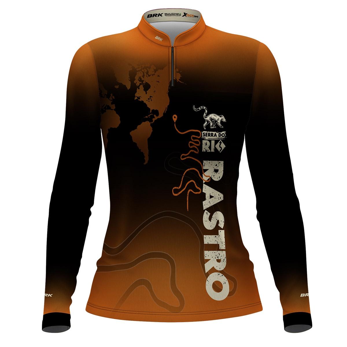 Camisa Feminina de Motociclismo Brk Serra do Rio Rastro Laranja com UV50+