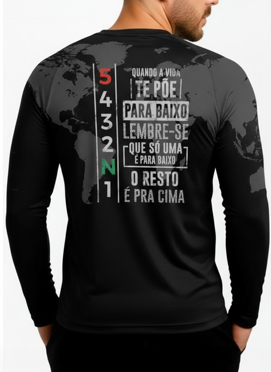 Camisa UV50 Segunda Pele com Proteção UV50 Brk Preto Mapa Mundi 5 Marchas
