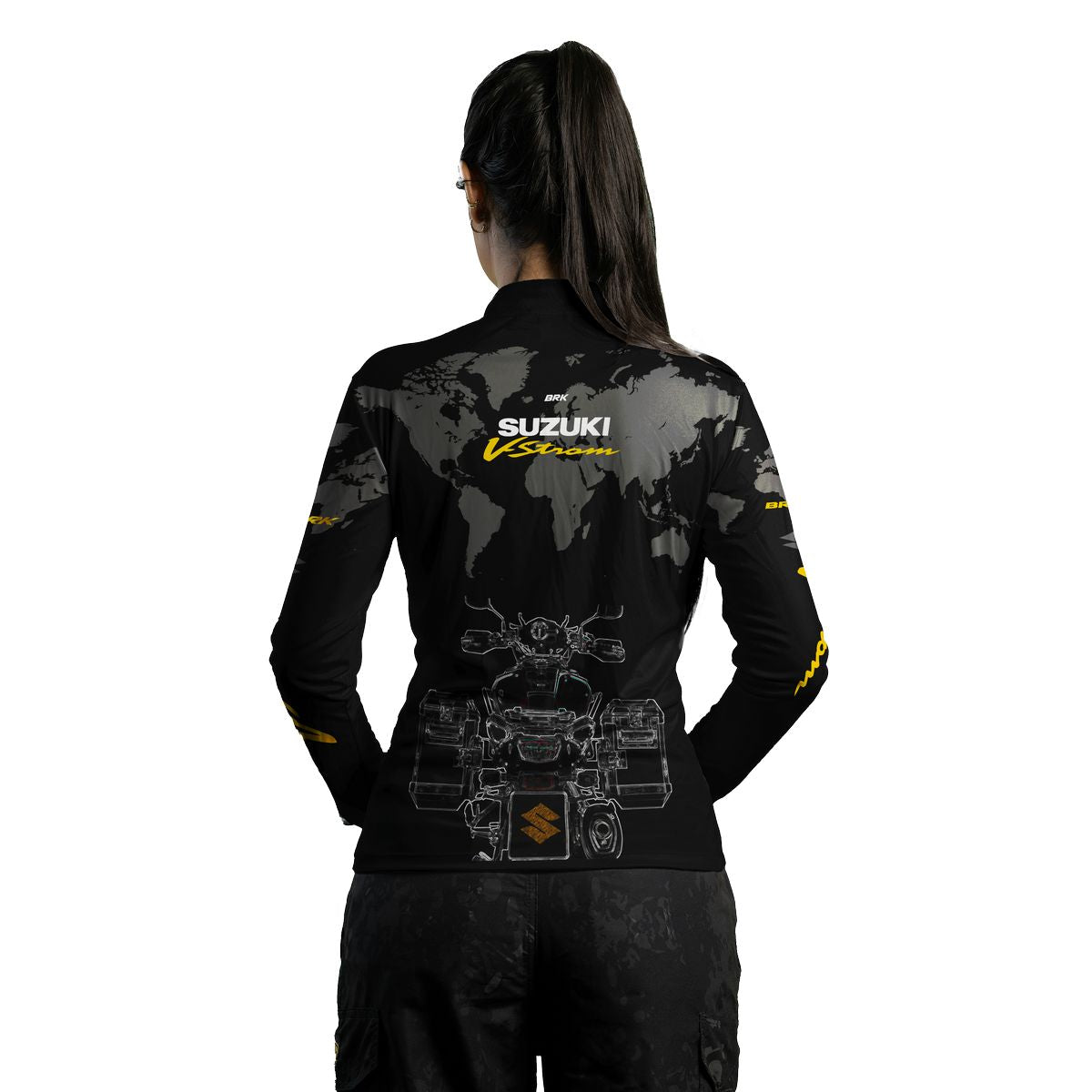 Camisa Feminina Motociclismo Brk Suzuki Vstron com Proteção Solar UV50+