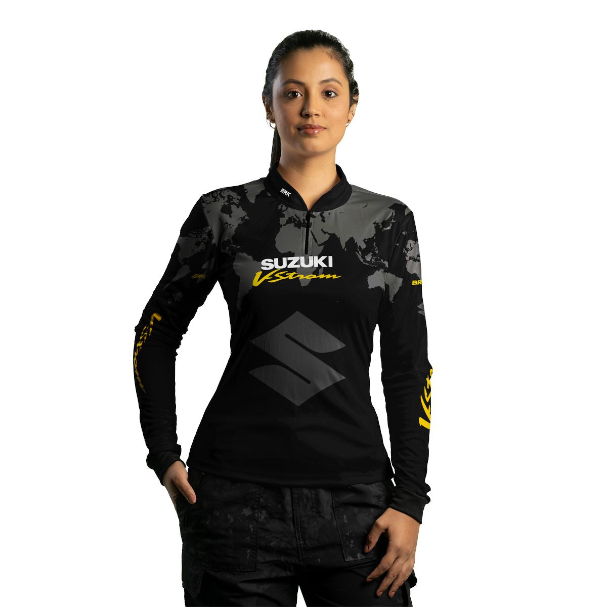 Camisa Feminina Motociclismo Brk Suzuki Vstron com Proteção Solar UV50+