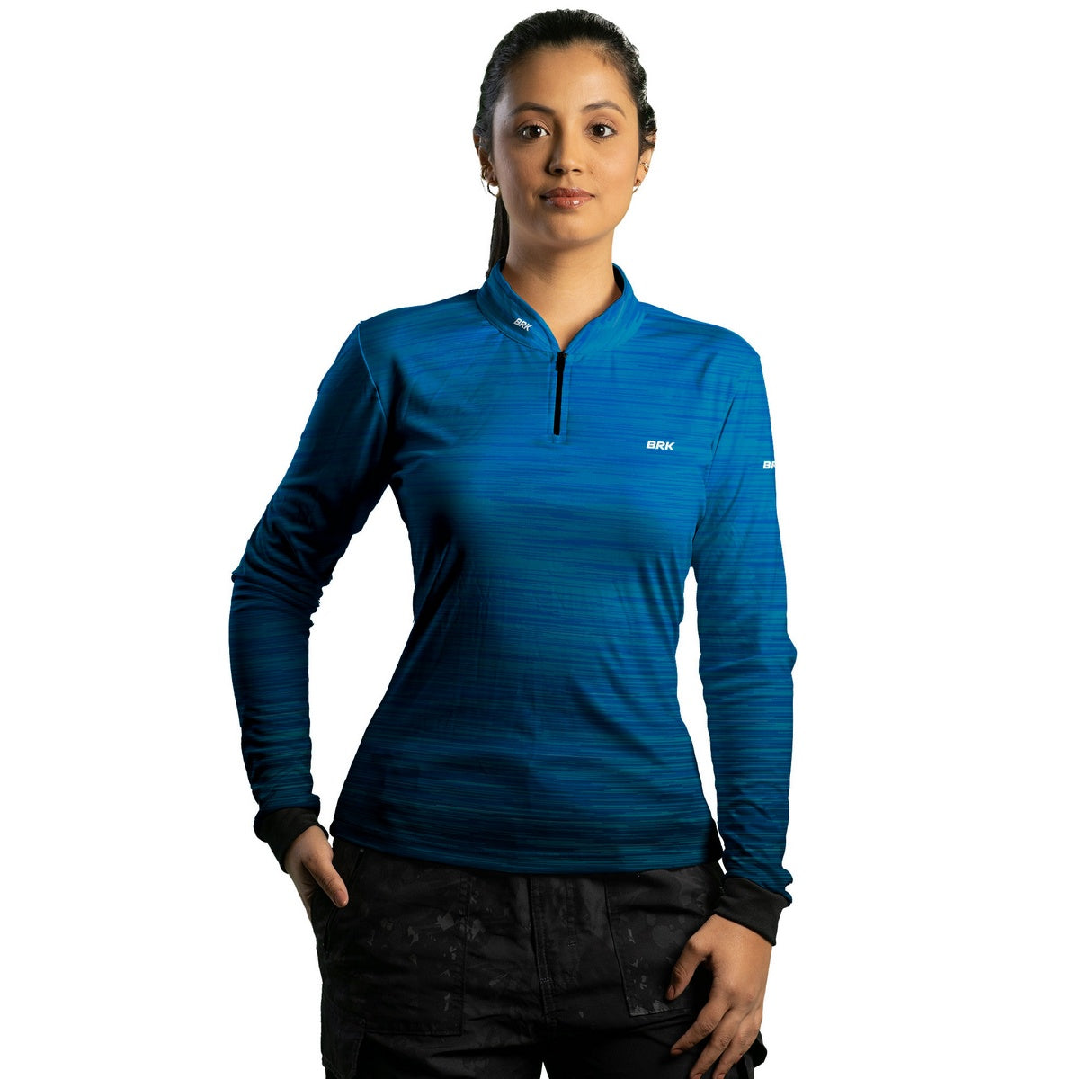Camisa de Motociclismo Feminina Básica Brk Mescla Azul com Proteção Solar UV50+