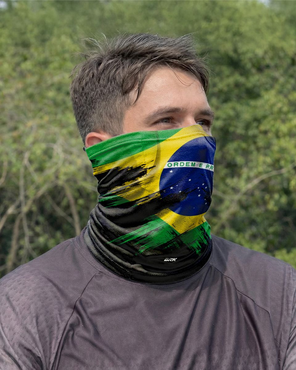 Bandana para Pescoço Brk Multifuncional Bandeira do Brasil 2 com Proteção UV50+