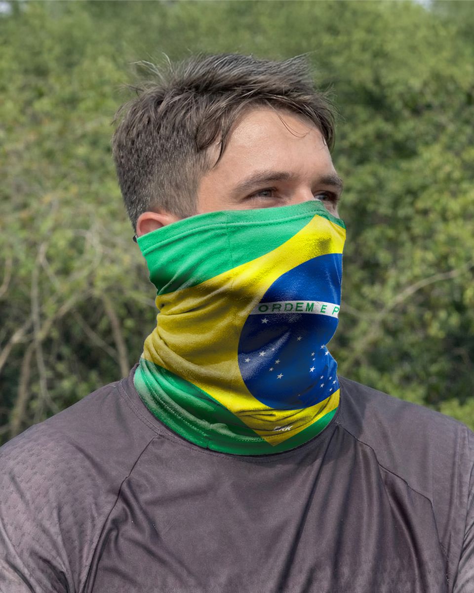 Bandana para Pescoço Brk Multifuncional Bandeira do Brasil 3 com Proteção UV50+