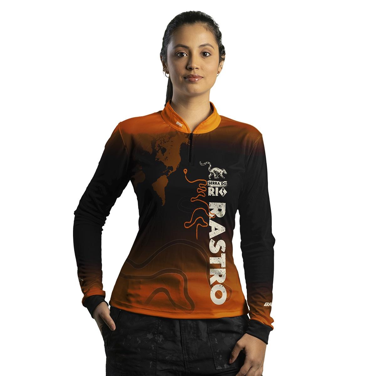 Camisa Feminina de Motociclismo Brk Serra do Rio Rastro Laranja com UV50+