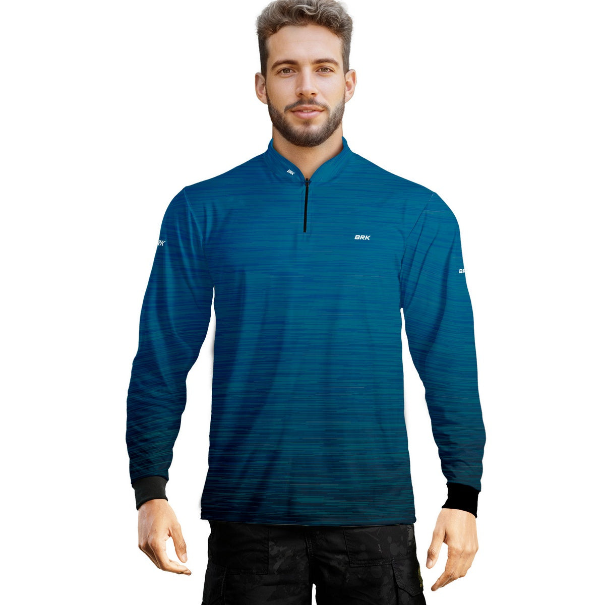 Camisa de Motociclismo Básica Brk Mescla Azul com Proteção Solar UV50+