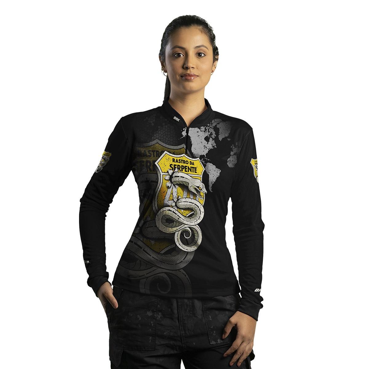 Camisa Feminina de Motociclismo Brk Rastro da Serpente Preta com UV50+