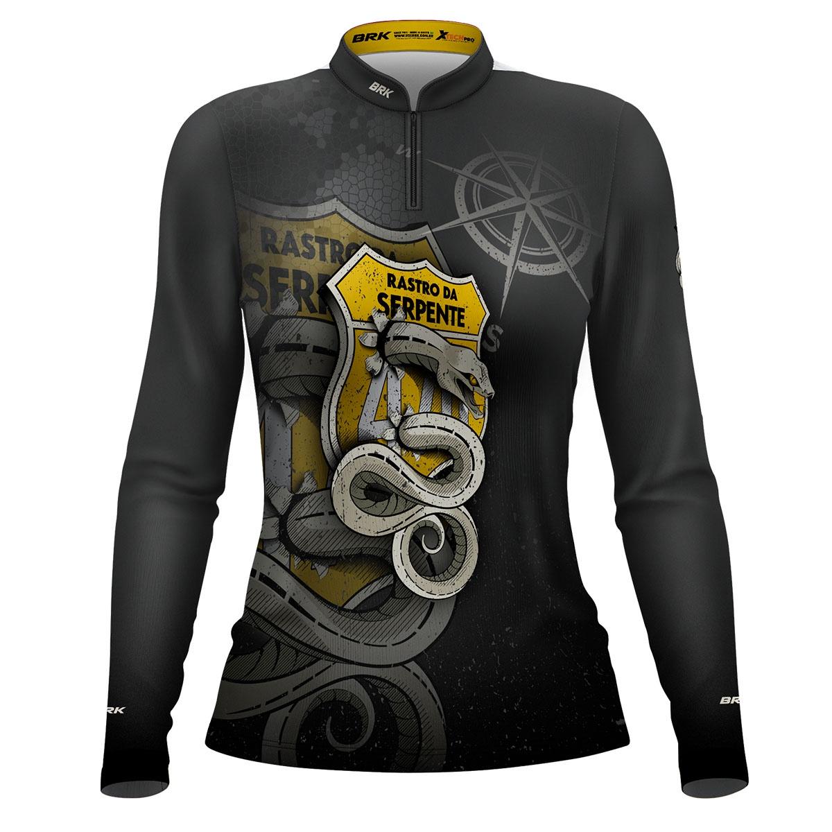 Camisa Feminina de Motociclismo Brk Rastro da Serpente Cinza com UV50+