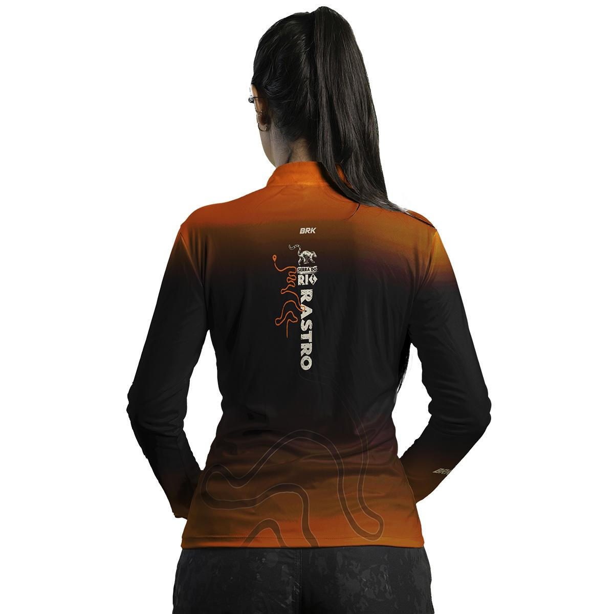 Camisa Feminina de Motociclismo Brk Serra do Rio Rastro Laranja com UV50+
