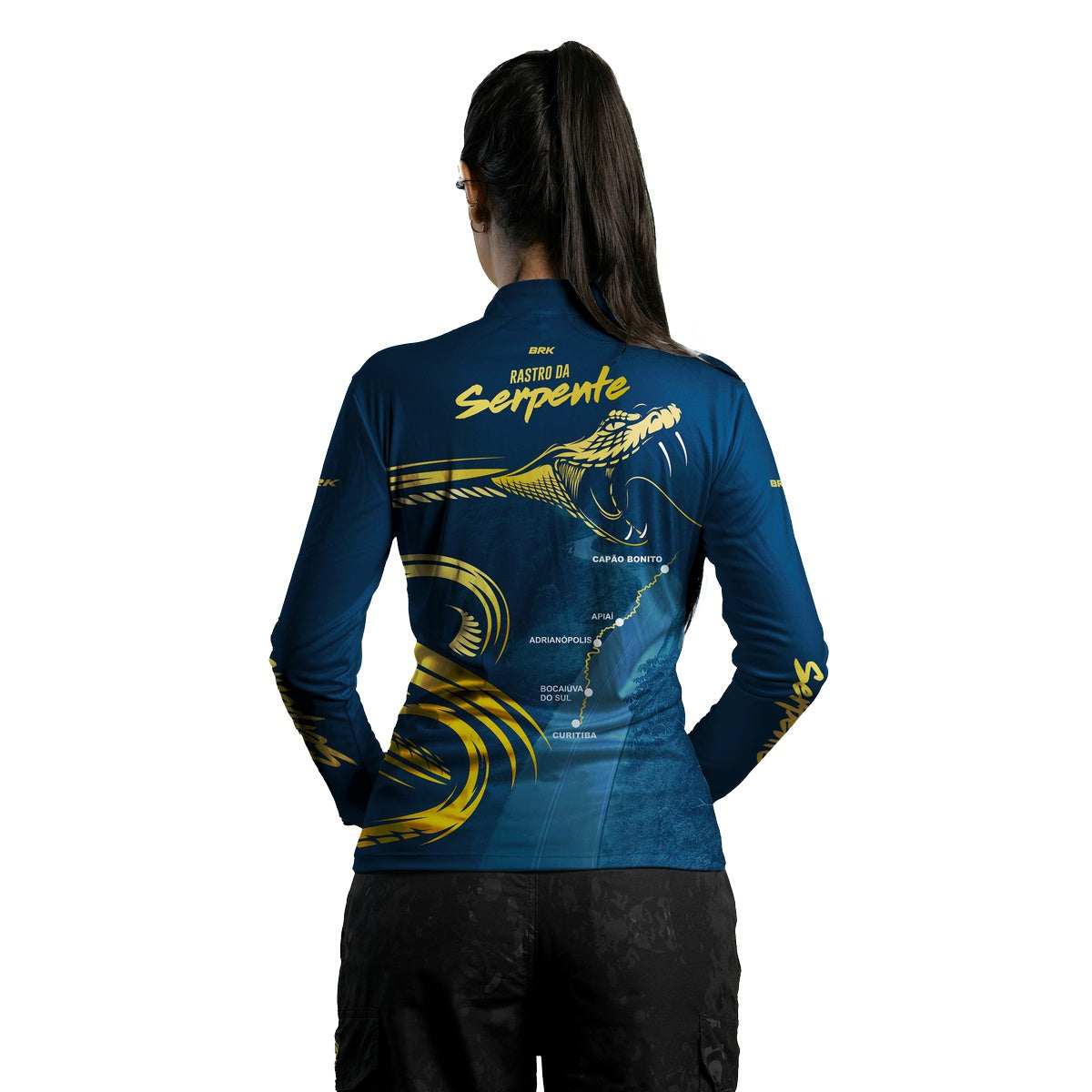 Camisa Feminina de Motociclismo Brk Rastro da Serpente Azul Marinho com Proteção Solar UV50+