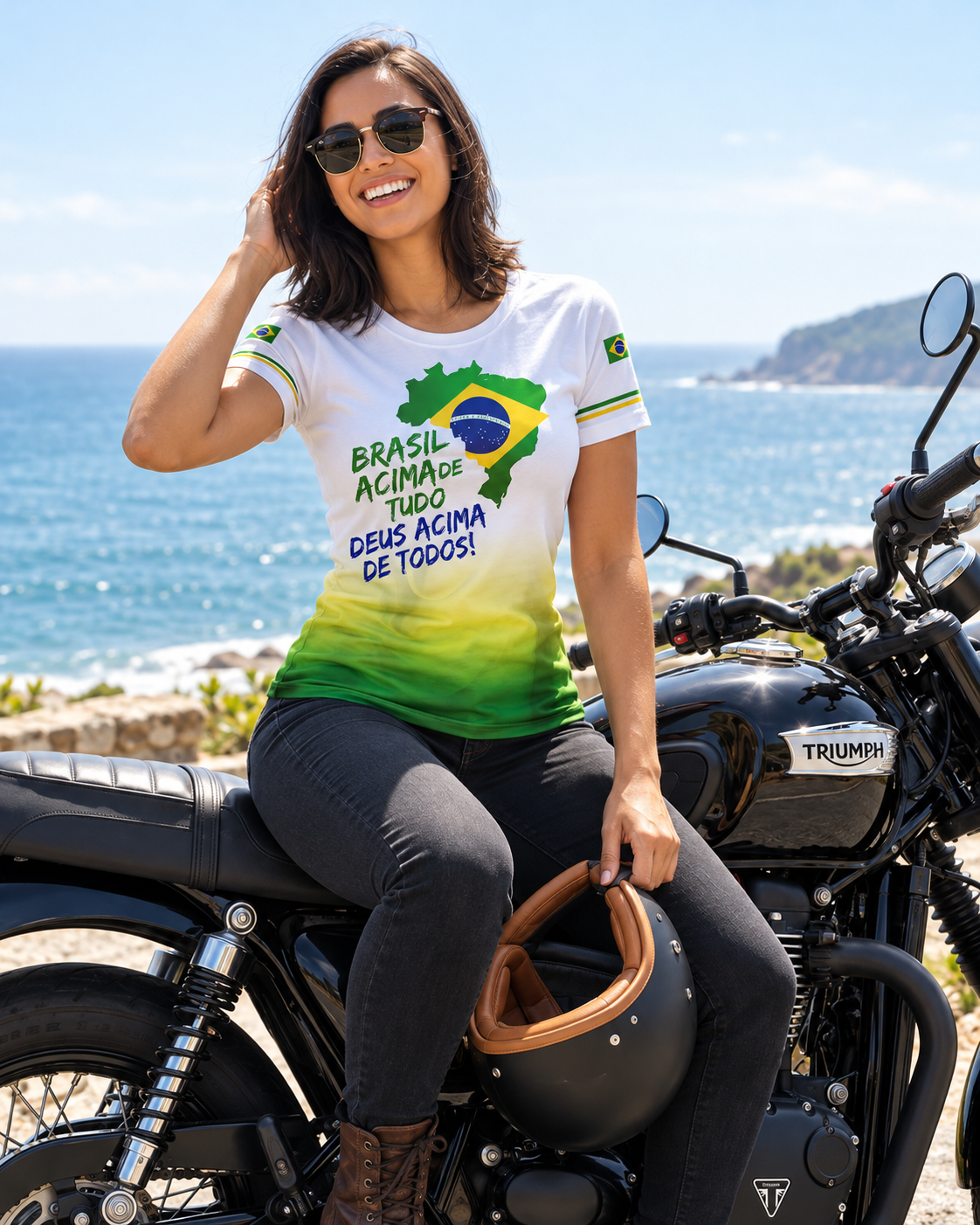 Camiseta Brasil Patriota Feminina Brasil Acima de Tudo Branca