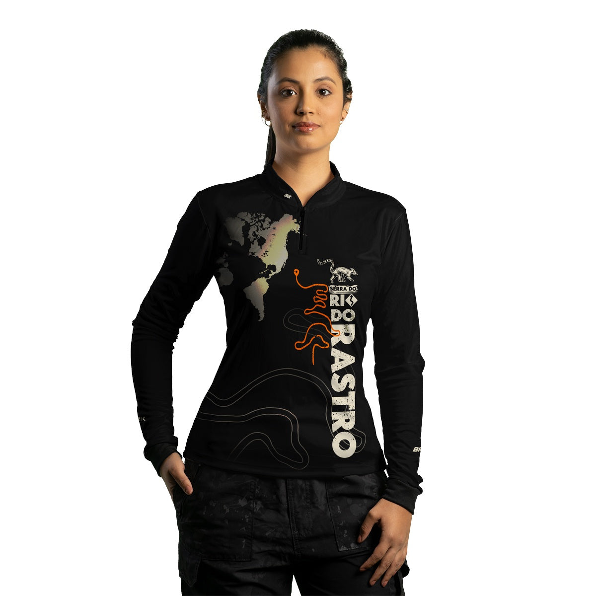 Camisa Feminina de Motociclismo Brk Serra do Rio Rastro Preta com Proteção Solar UV50+
