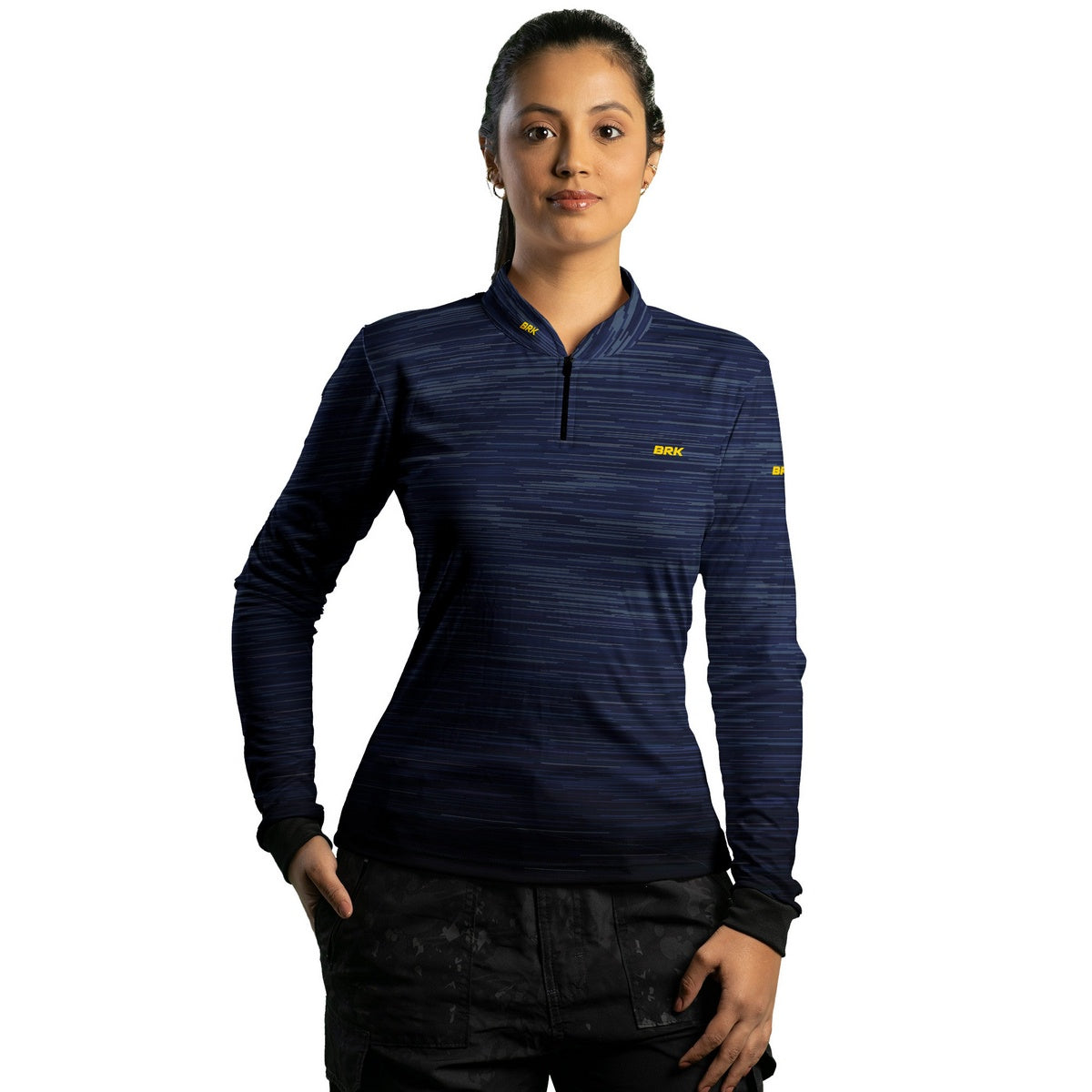 Camisa de Motociclismo Feminina Brk Mescla Azul Escuro com Proteção Solar UV50+