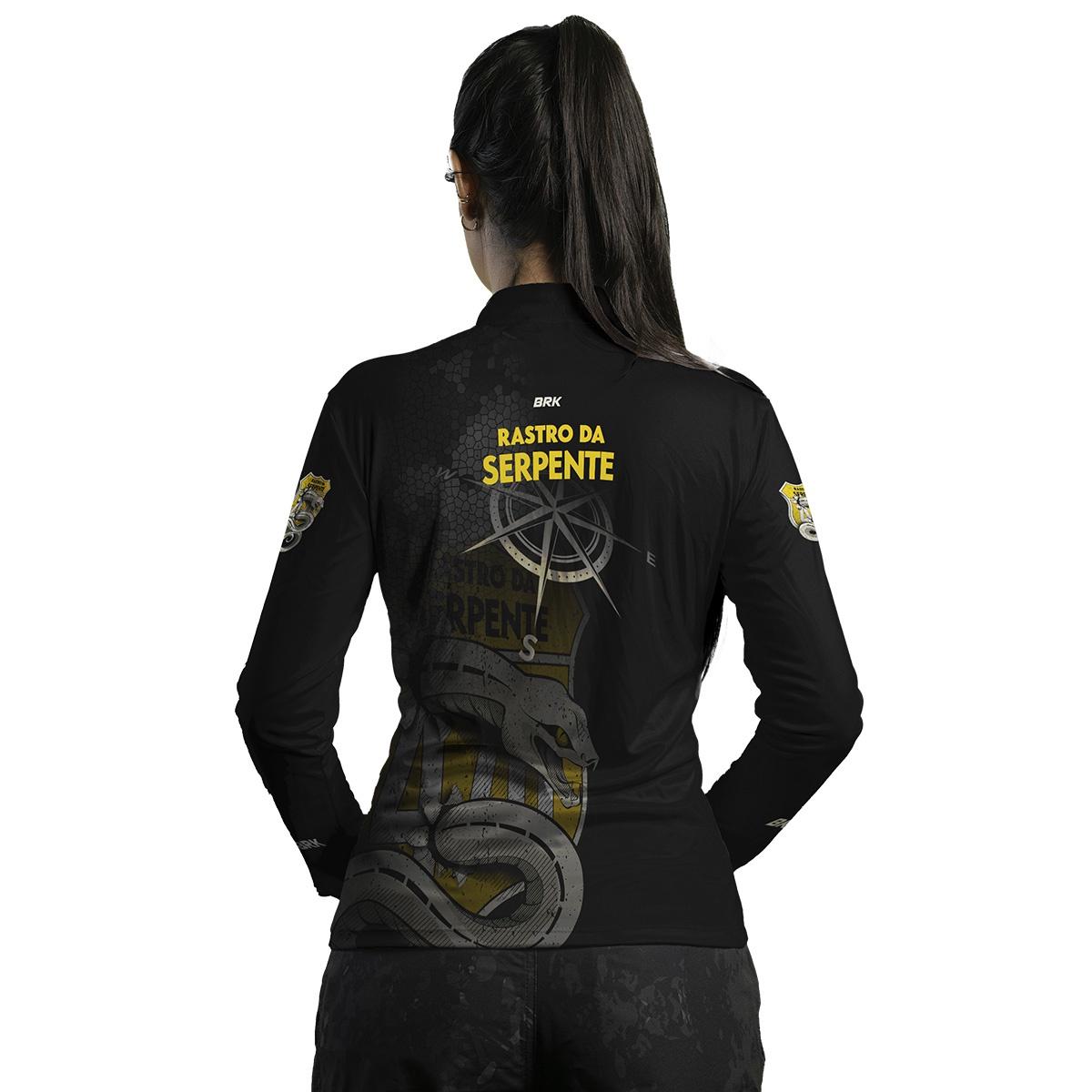 Camisa Feminina de Motociclismo Brk Rastro da Serpente Preta com UV50+