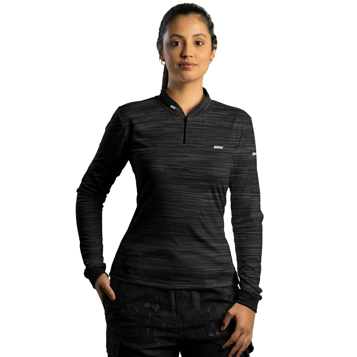 Camisa de Motociclismo Feminina Brk Mescla Cinza Escuro com Proteção Solar UV50+