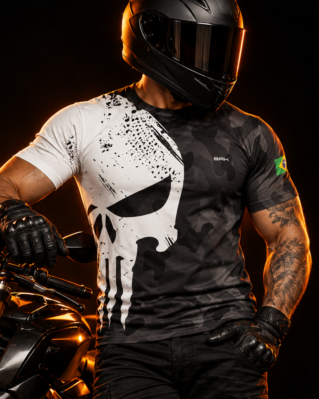 Camiseta Caveira Militar Brk Cinza Skull Camo com Proteção UV50+