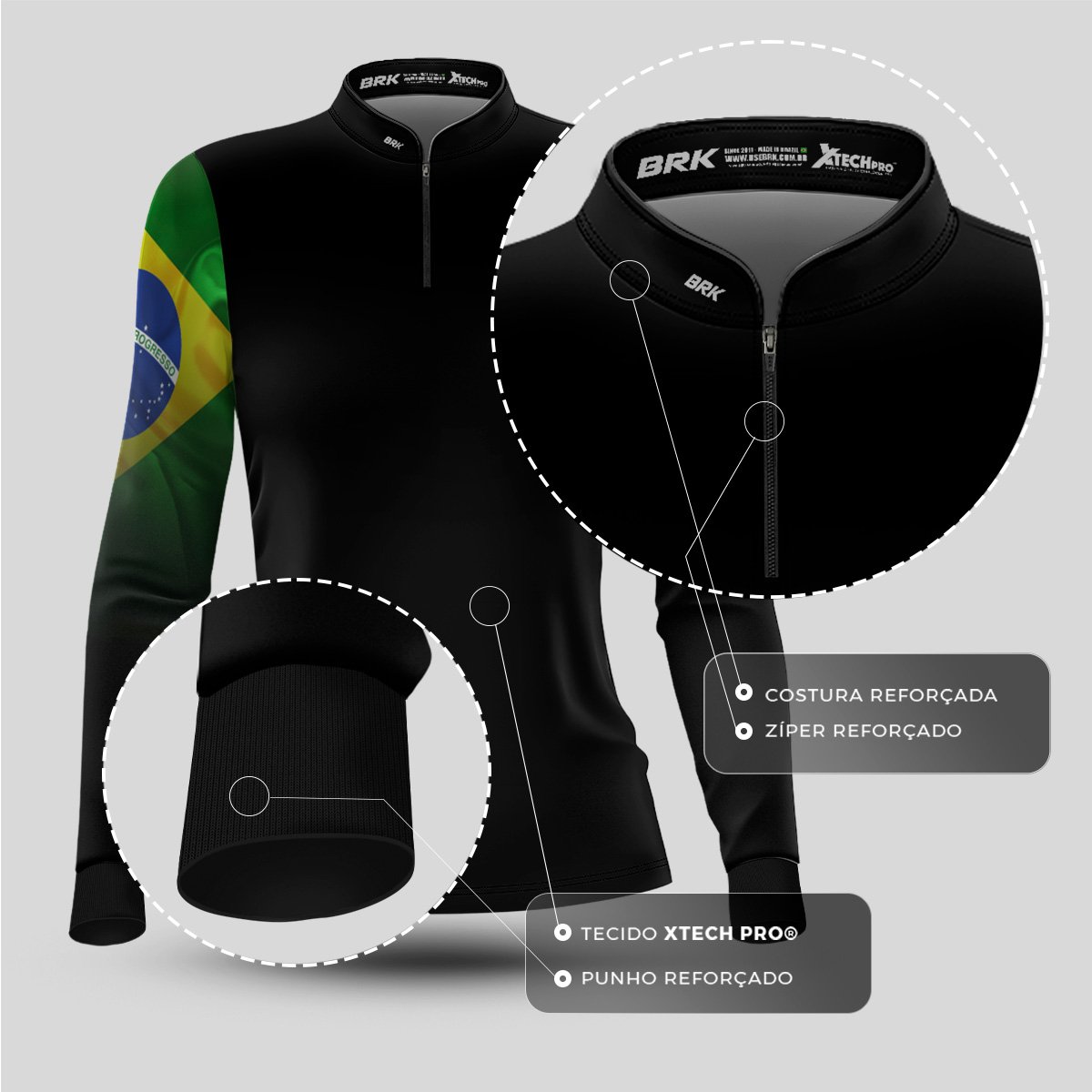 Kit Camisas de Casal com Proteção UV50 Preta Bandeira do Brasil