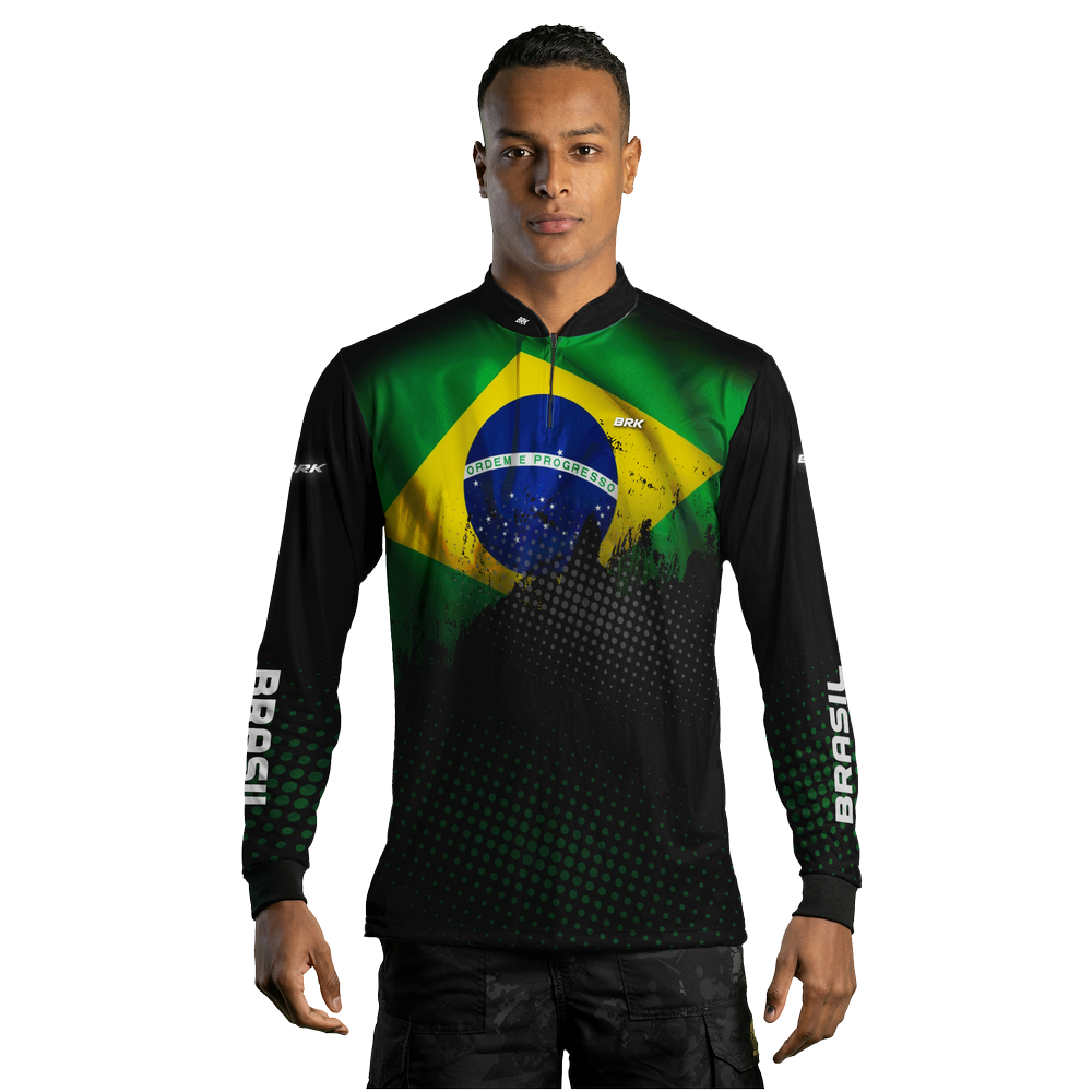 Kit Camisas de Casal com Proteção UV50 Bandeira do Brasil