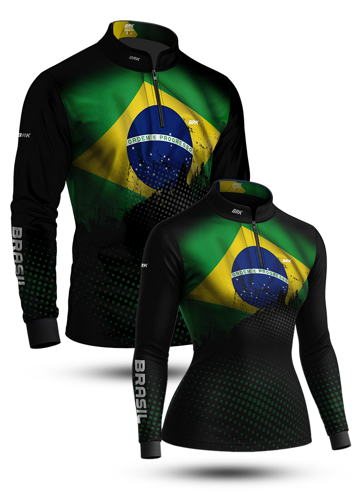 Kit Camisas de Casal com Proteção UV50 Bandeira do Brasil