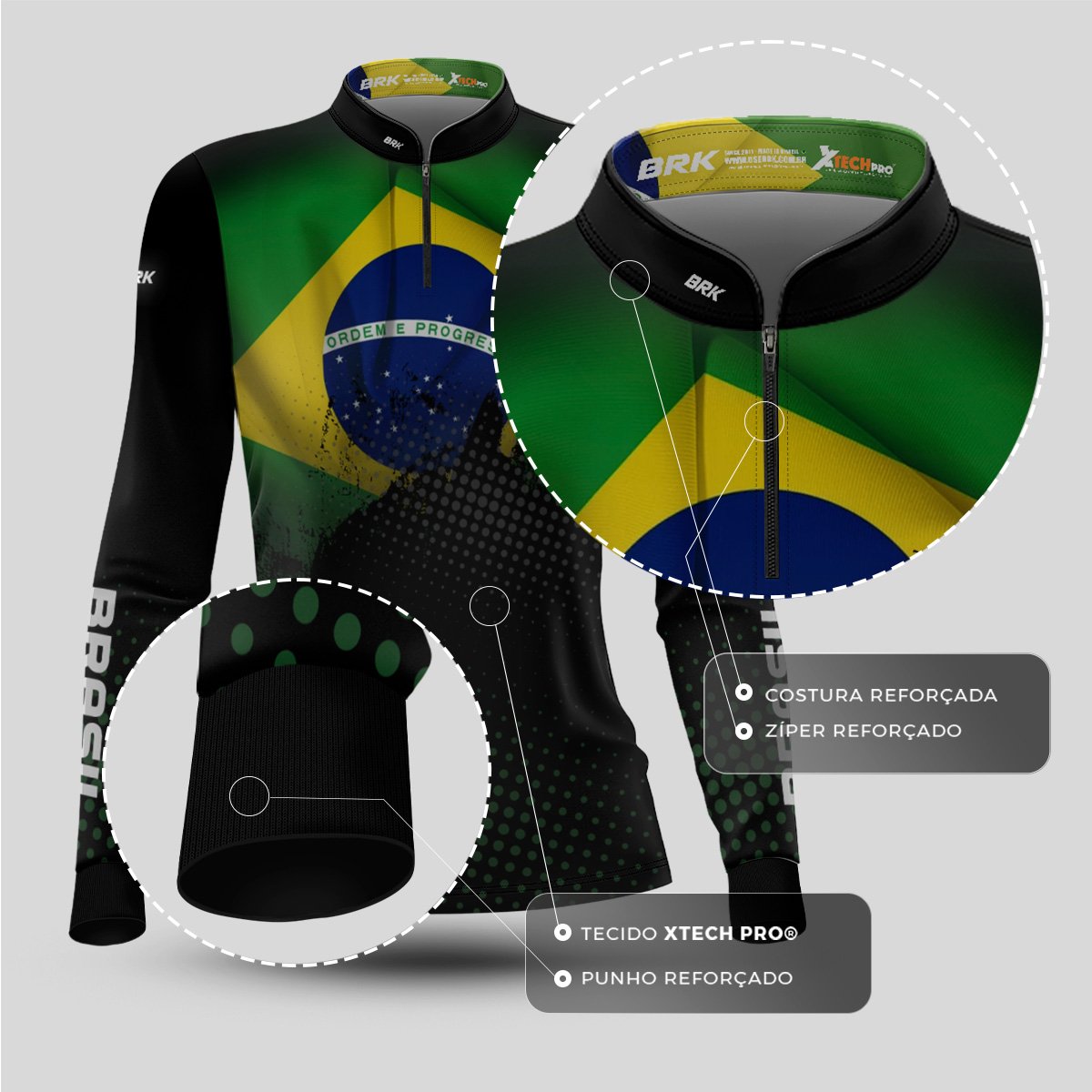 Kit Camisas de Casal com Proteção UV50 Bandeira do Brasil