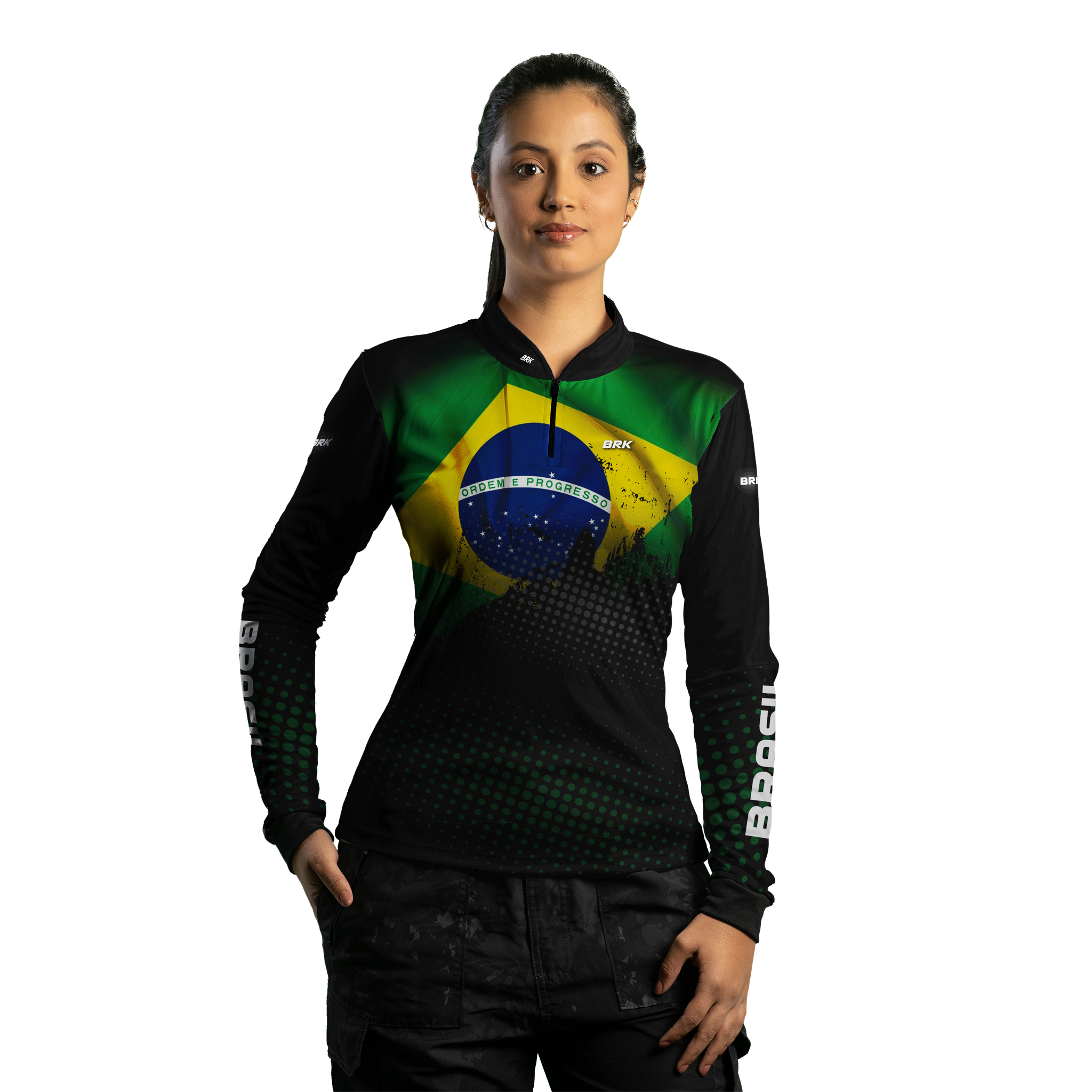 Kit Camisas de Casal com Proteção UV50 Bandeira do Brasil