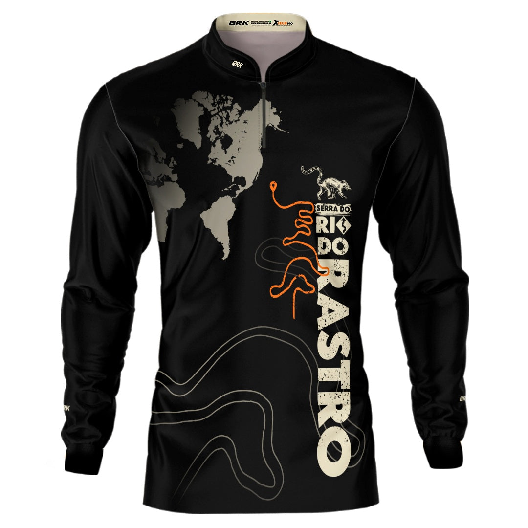 Camisa Masculina de Motociclismo Brk Serra do Rio Rastro Preta com Proteção Solar UV50+