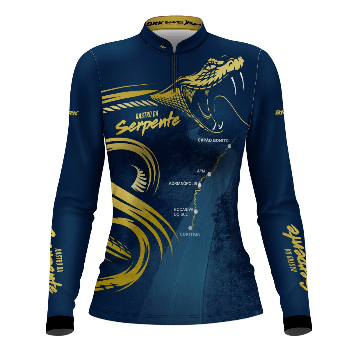 Camisa Feminina de Motociclismo Brk Rastro da Serpente Azul Marinho com Proteção Solar UV50+