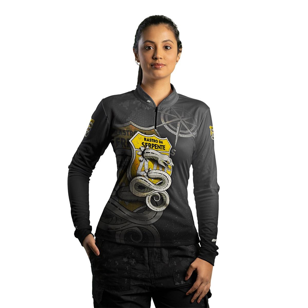Camisa Feminina de Motociclismo Brk Rastro da Serpente Cinza com UV50+
